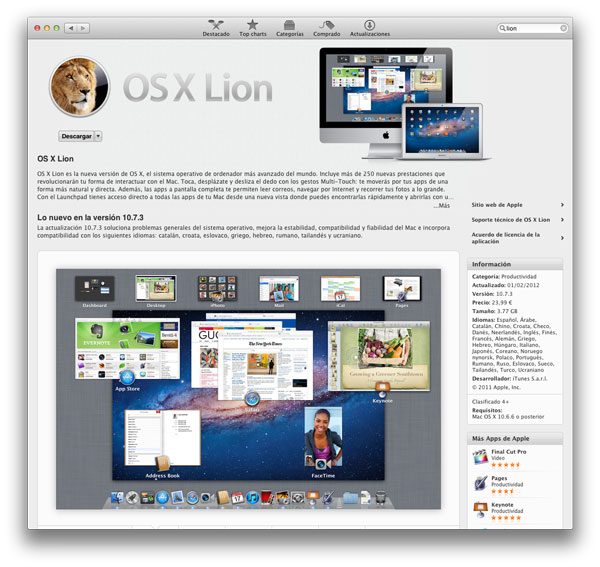 Lion en la Mac AppStore Lion está disponible en la Mac AppStore