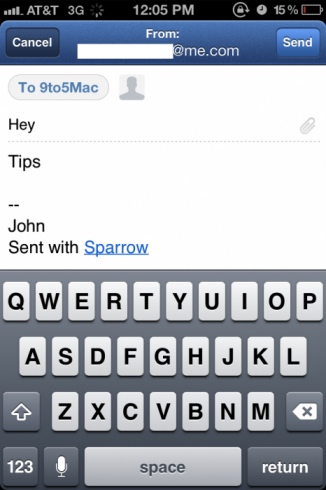 Redactando un correo en Sparrow para iOS